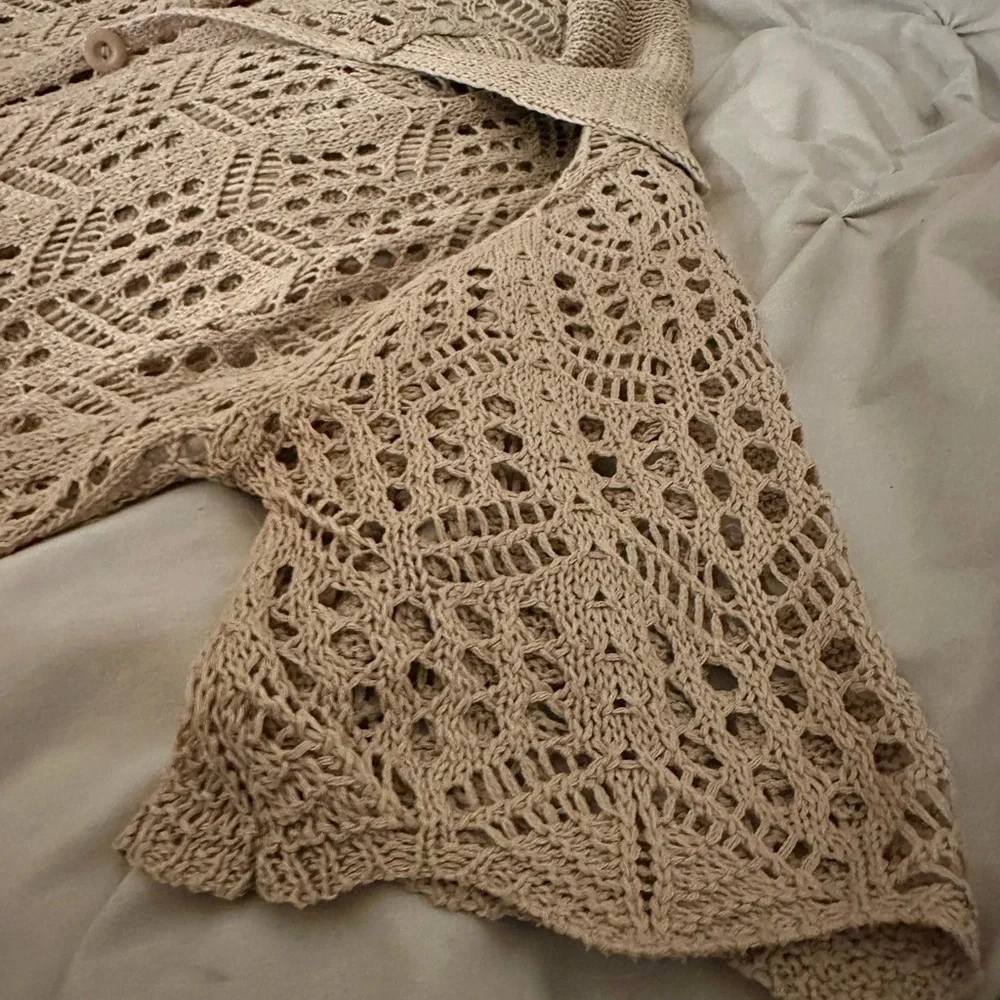 Beige Crochet Button Down Shirt